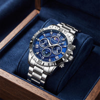 Reloj cronografo deportivo - Tono azul y acero