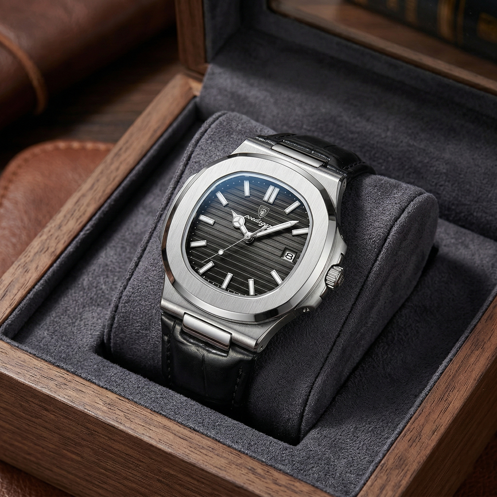 Reloj de lujo minimalista – Tono Negro y cuero