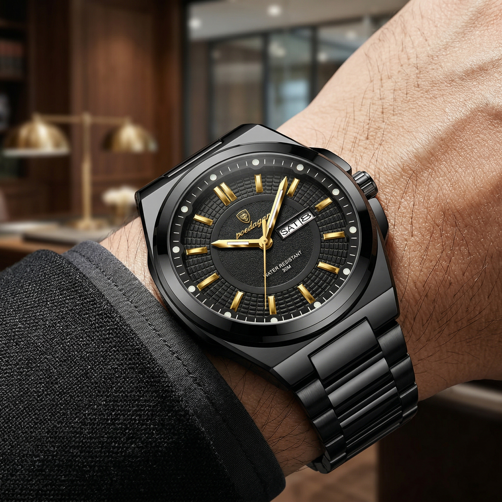 Reloj premiun deportivo - tono negro y oro