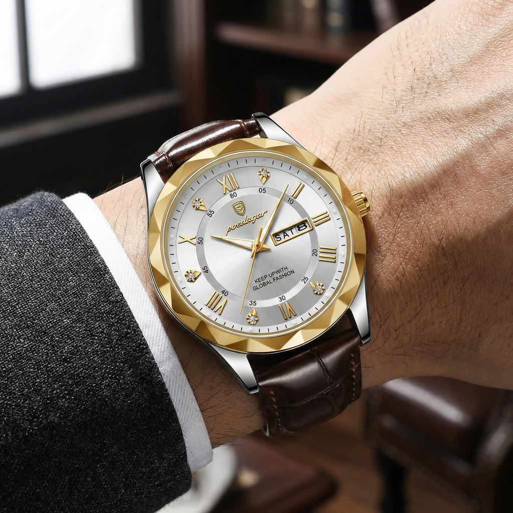 Reloj de lujo ejecutivo – tono cuero y blanco