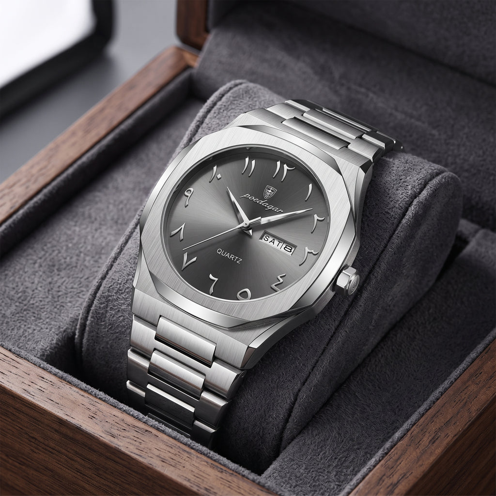 Reloj de lujo arabe - acero y gris