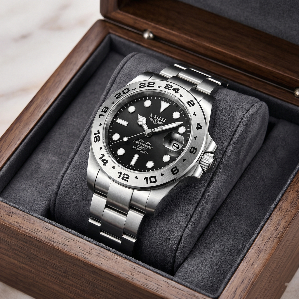 Reloj de lujo premiun - tono acero y negro explorer