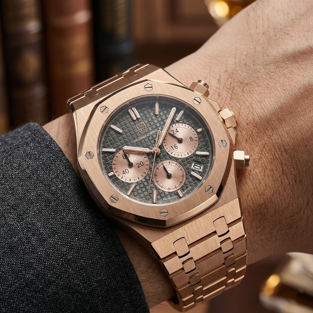 Reloj cronografo deportivo - rose gold negro