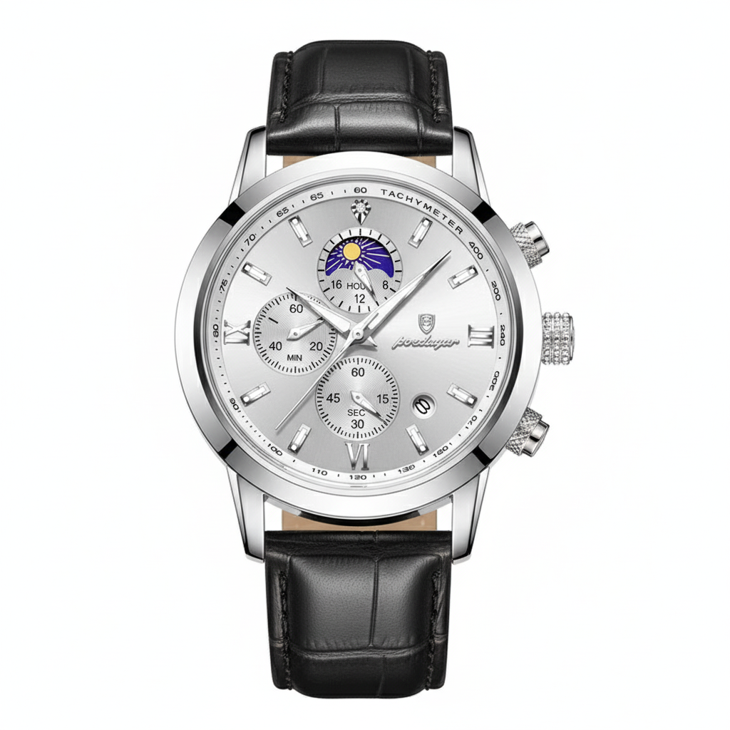 Reserva - Reloj deportivo de lujo cronografo plateado y negro