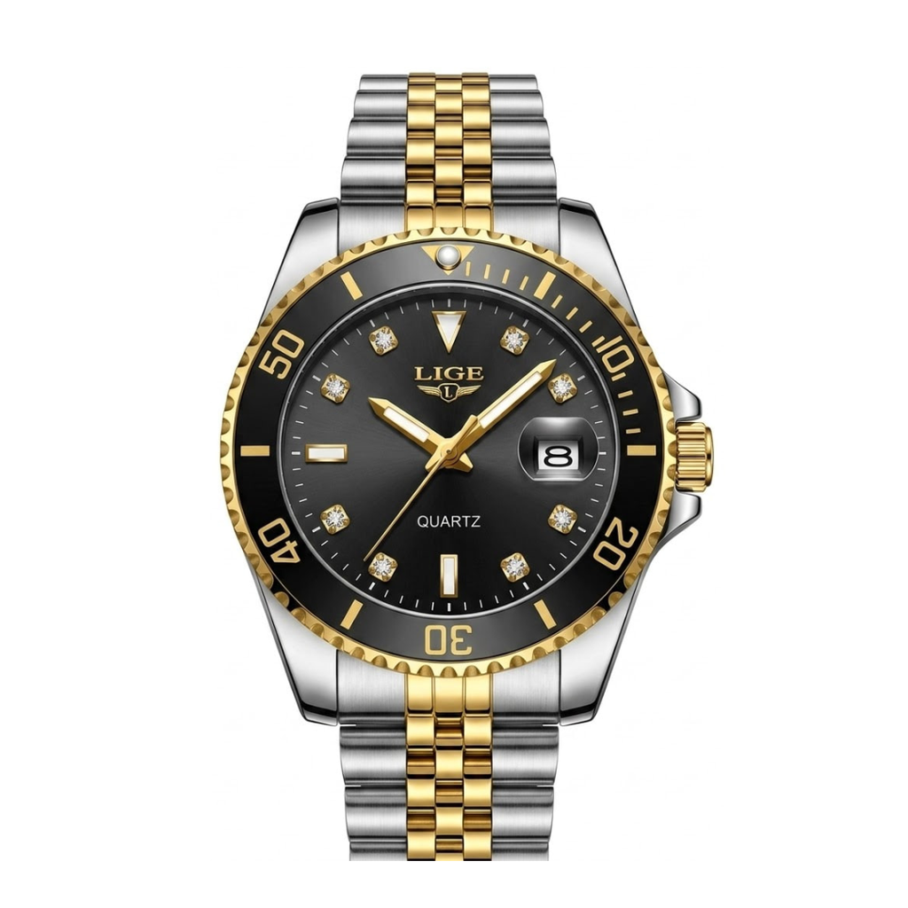 Reloj de lujo premiun estilo diver - tono acero dorado y negro (jubilee)