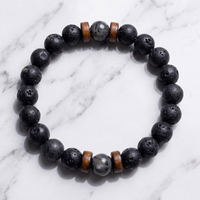 Pulsera ajustable de piedra negra - estilo lava y madera