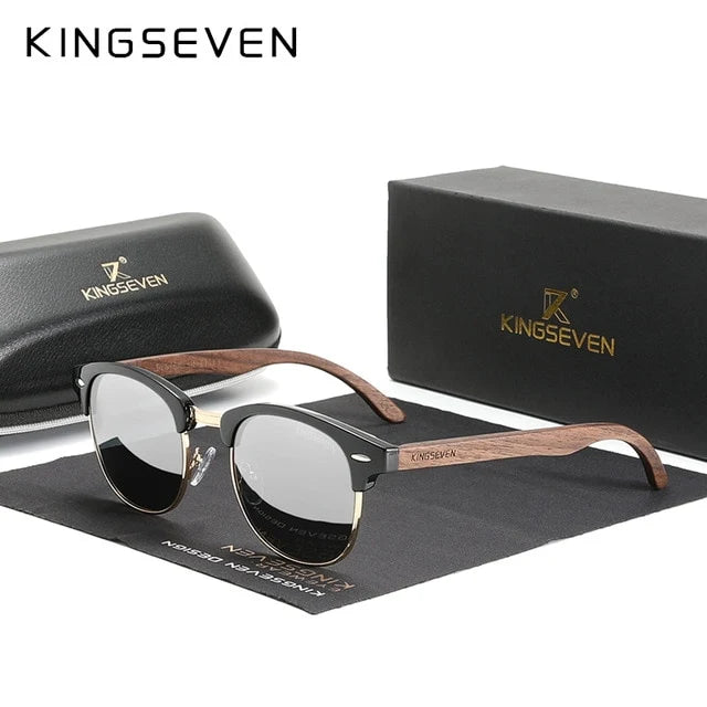 KINGSEVEN® Wooden HANDMADE Sunglasses N5516 Silver