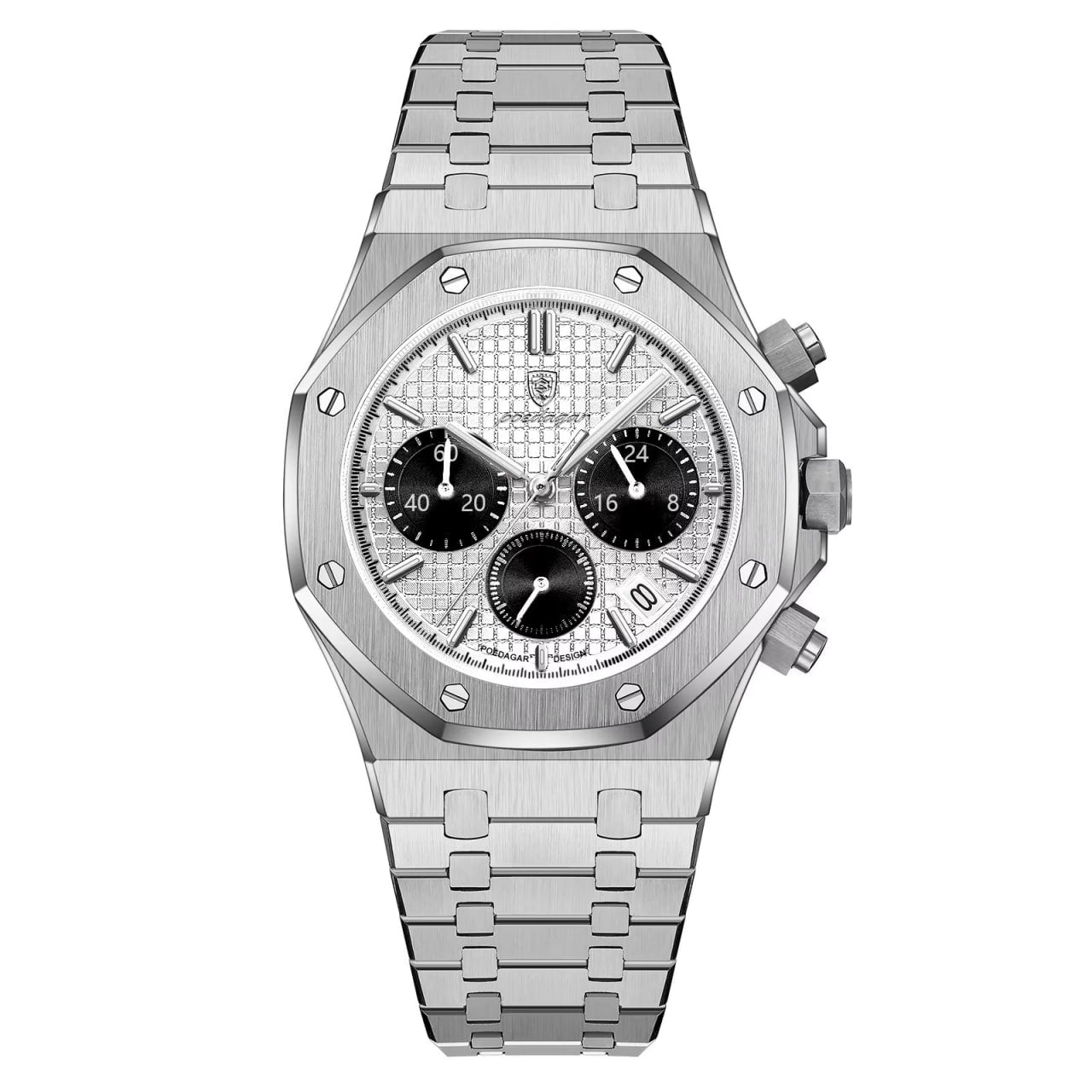Reloj de lujo ejecutivo cronografo - tono acero y blanco panda - AltusSV | Relojes y Accesorios para Hombre