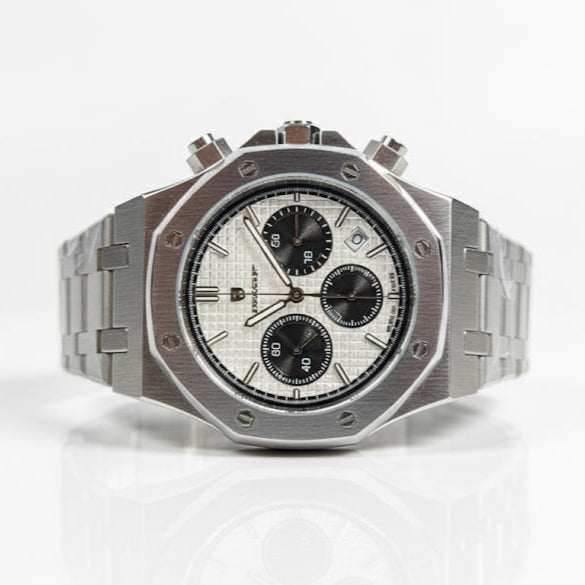 Reloj de lujo ejecutivo cronografo - tono acero y blanco panda - AltusSV | Relojes y Accesorios para Hombre