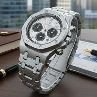 Reloj de lujo ejecutivo cronografo - tono acero y blanco panda - AltusSV | Relojes y Accesorios para Hombre