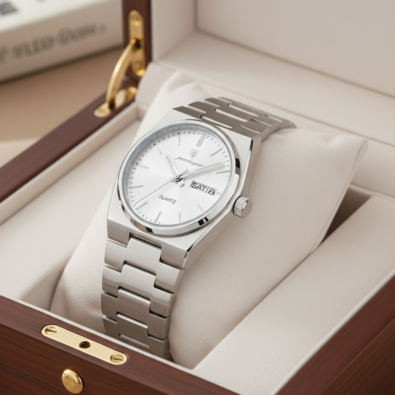 Reloj de lujo ejecutivo - tono blanco y acero - AltusSV | Relojes y Accesorios para Hombre