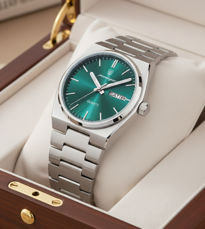 Reloj de lujo ejecutivo - tono esmeralda y acero - AltusSV | Relojes y Accesorios para Hombre