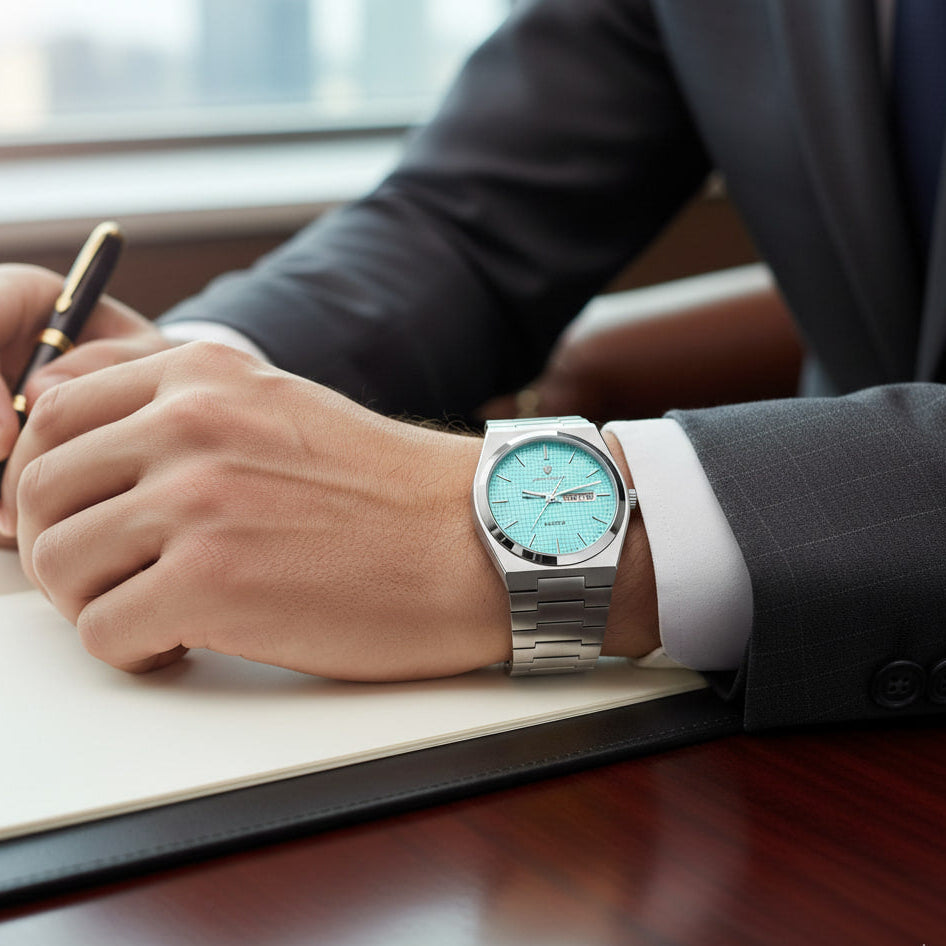 Reloj de lujo ejecutivo - tono turquesa y acero tifany - AltusSV | Relojes y Accesorios para Hombre