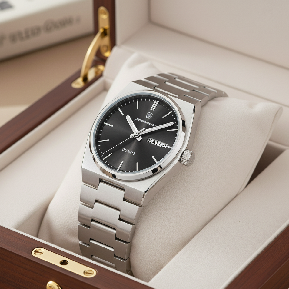 Reloj de lujo ejecutivo - tono negro y acero