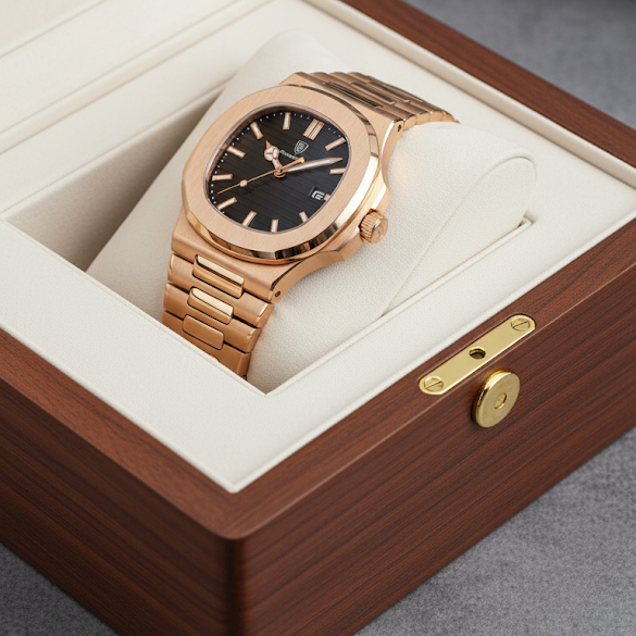 Reloj de lujo minimalista - tono negro y rose gold - nautilus inspired