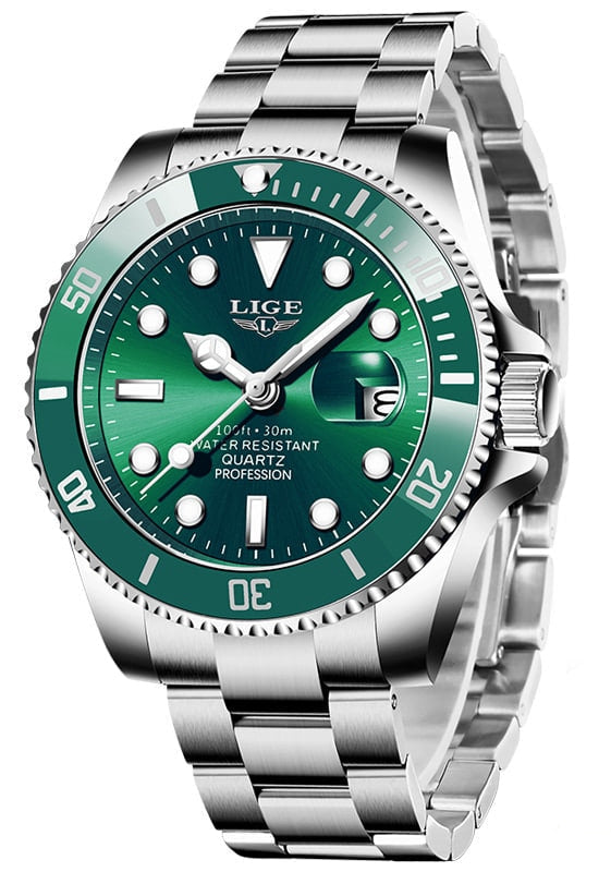Reloj de lujo premiun estilo diver - tono acero y verde