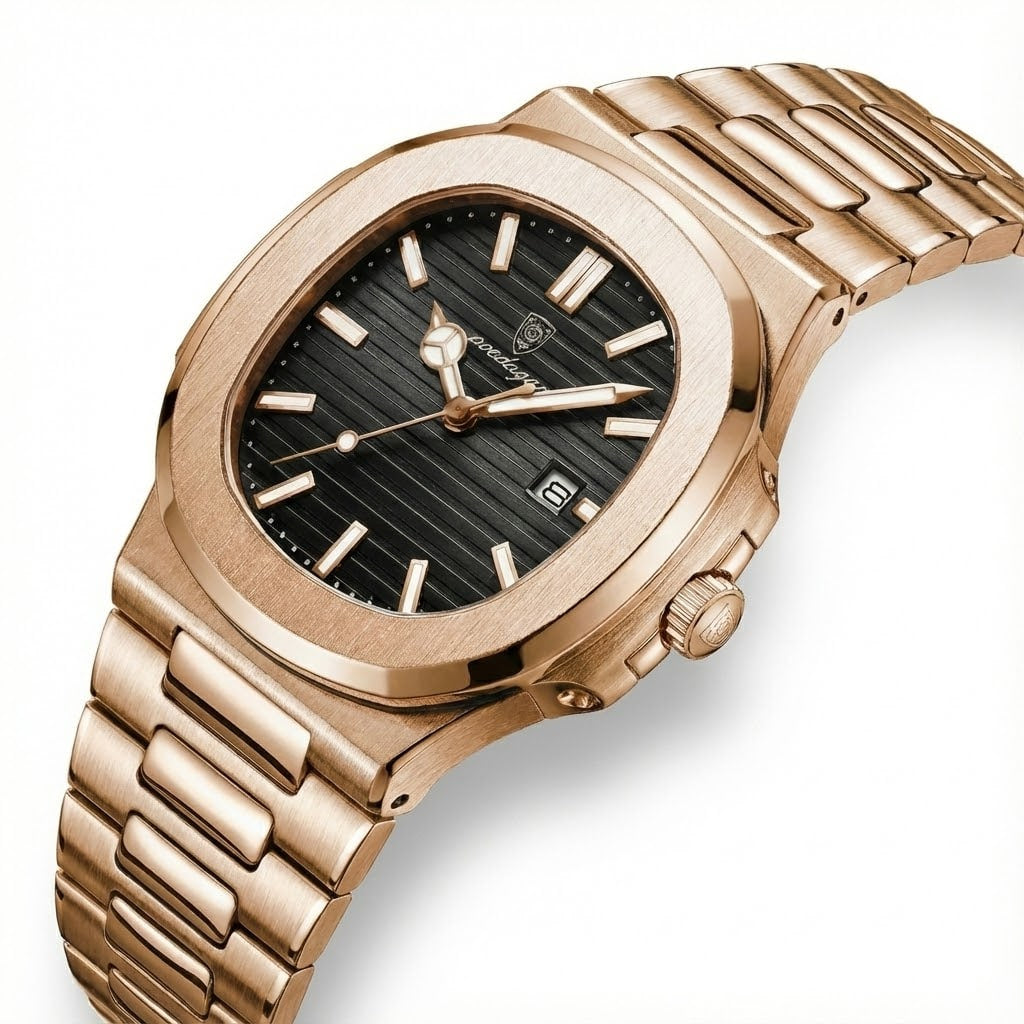 Reloj de lujo minimalista - tono negro y rose gold - nautilus inspired