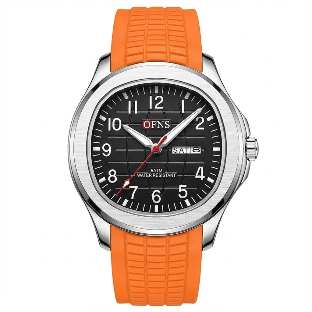 Reloj de lujo deportivo - acero y naranja