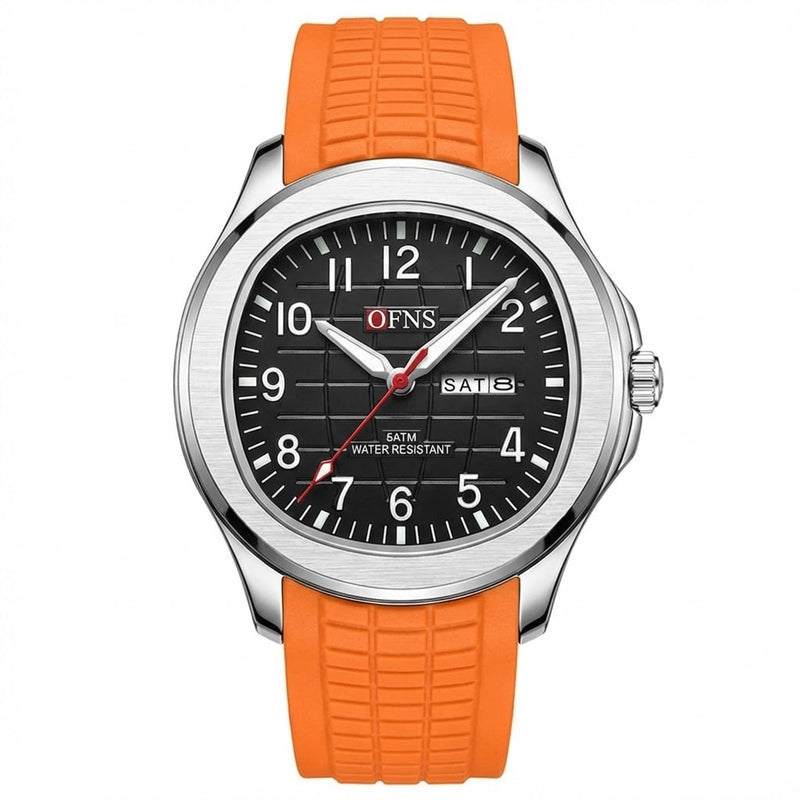 Reloj de lujo deportivo - acero y naranja