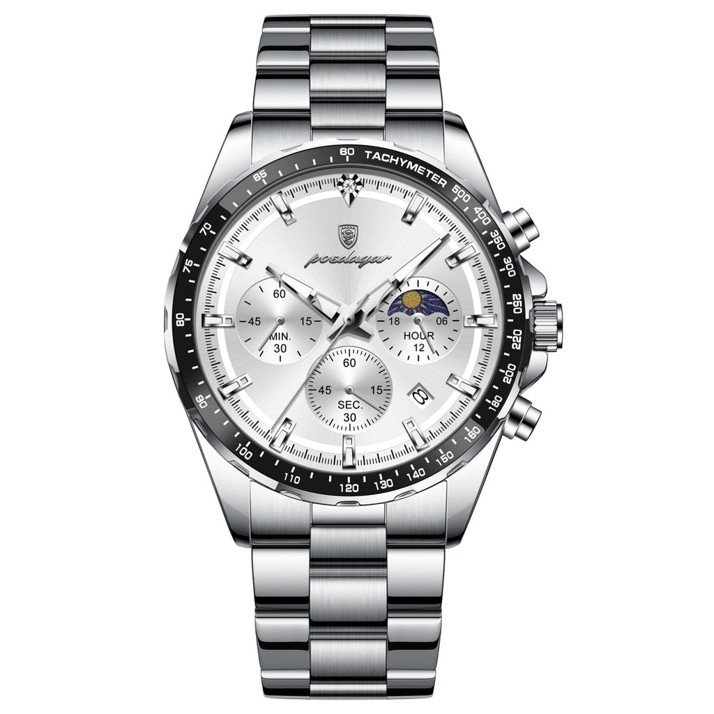 Reloj de lujo deportivo cronografo - Tono acero y blanco