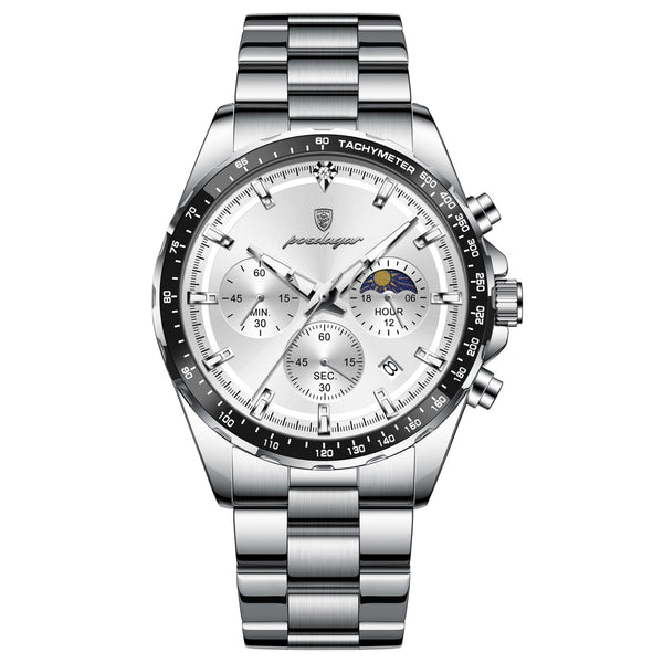Reloj de lujo deportivo cronografo - Tono acero y blanco