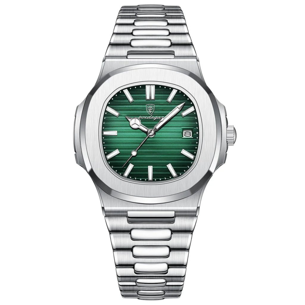 Reloj de lujo minimalista – Tono verde y acero - nautilus inspired