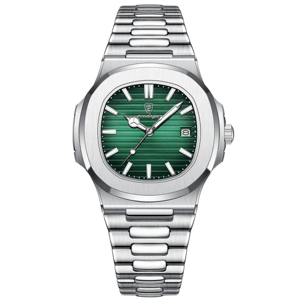 Reloj de lujo minimalista – Tono verde y acero - nautilus inspired