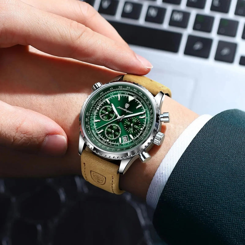 Reloj de lujo casual - Tono cafe y verde - Breitling Navitimer inspired