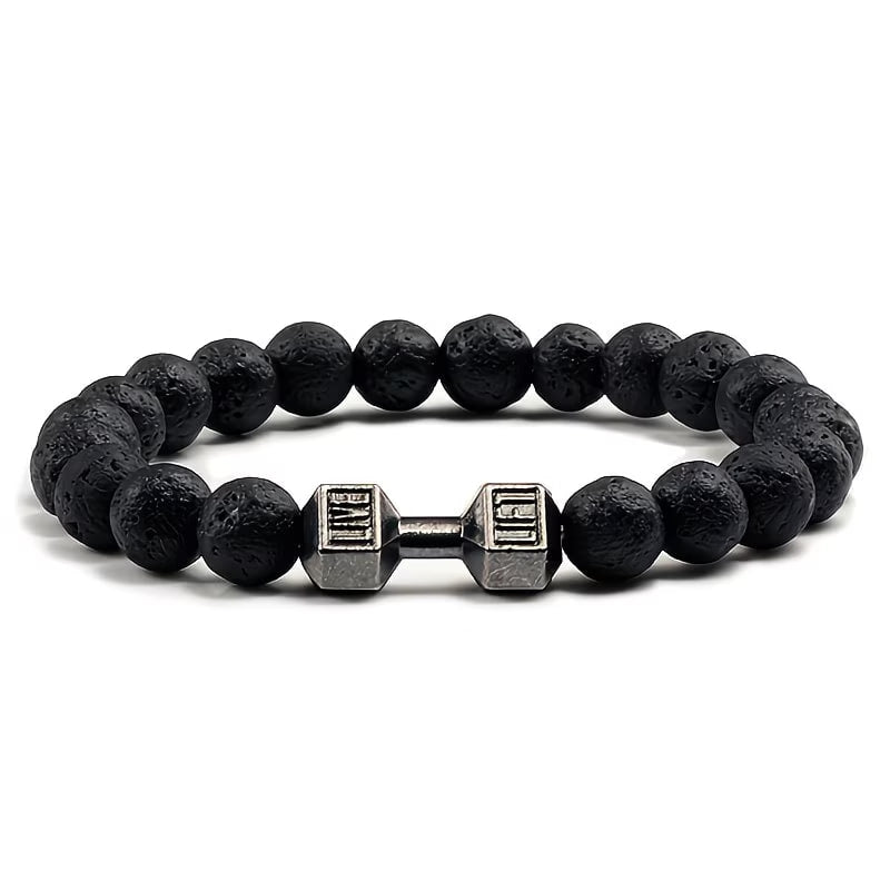 Pulsera ajustable de piedra negra - estilo lava y mancuerna