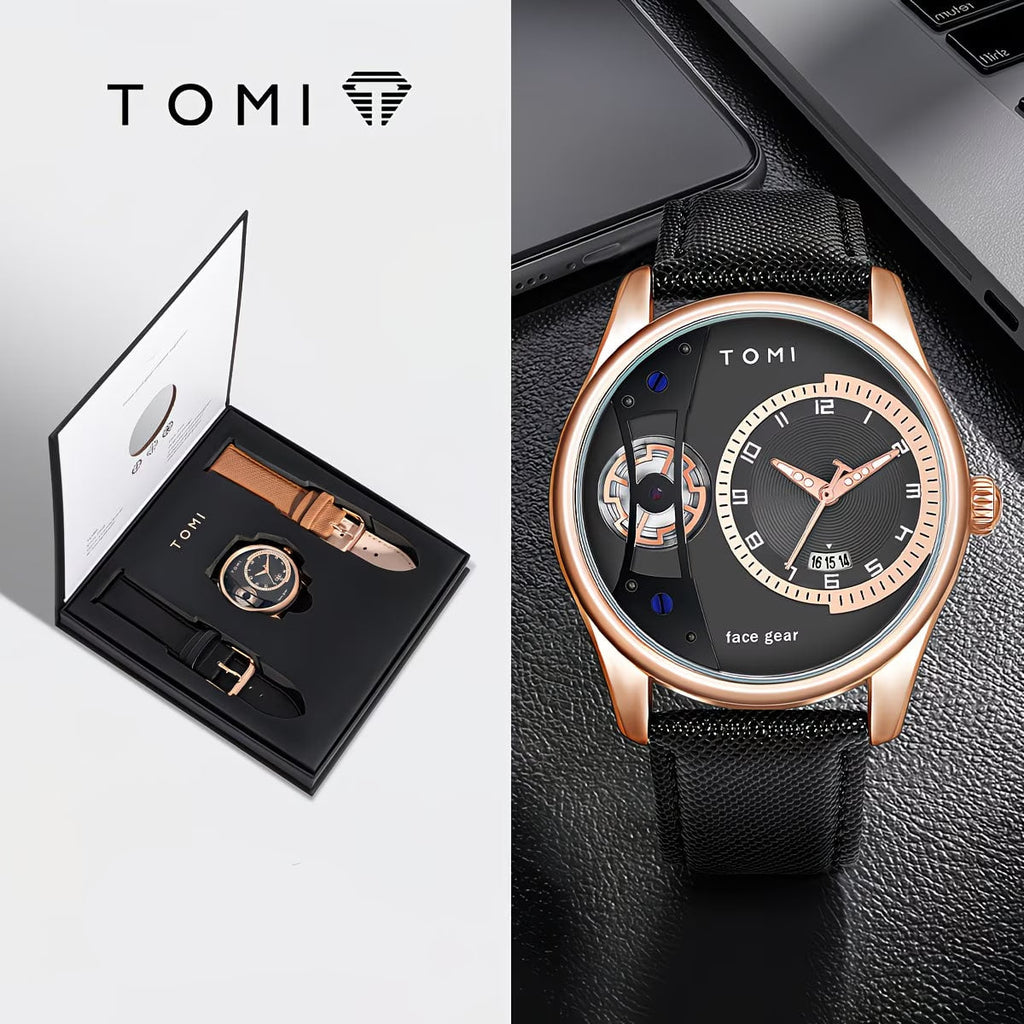 Reloj casual - Tono negro y oro rosa (correas intercambiables)