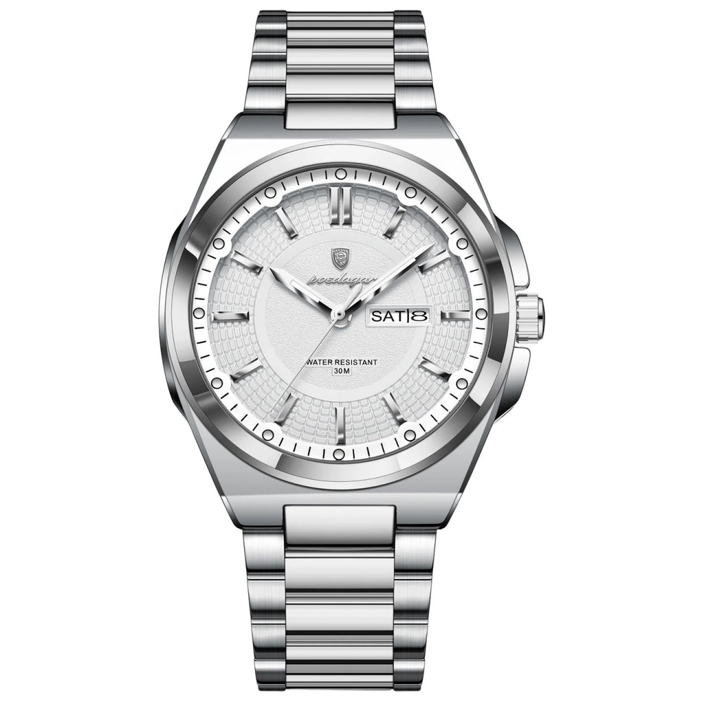 Reloj premiun deportivo - tono acero y blanco