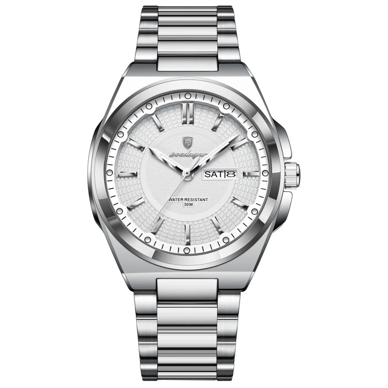 Reloj premium deportivo - tono acero y blanco