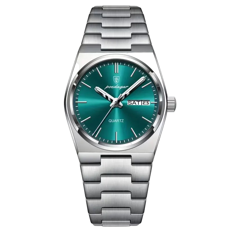 Reloj de lujo para dama - Tono acero y esmeralda