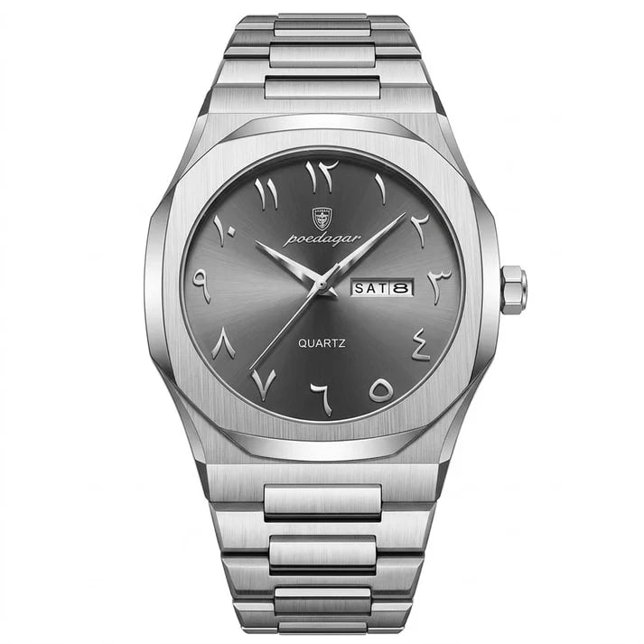 Reloj de lujo arabe - acero y gris