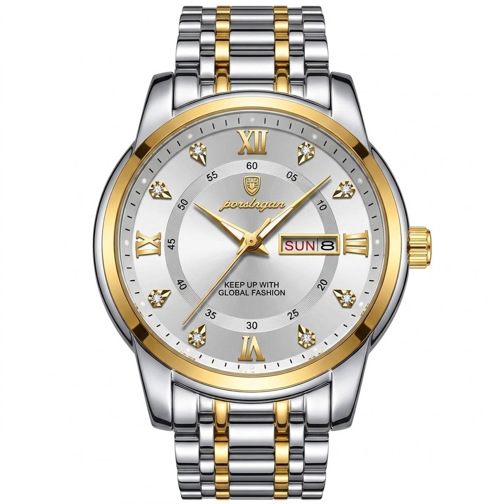 Reloj de lujo - tono blanco y acero dorado