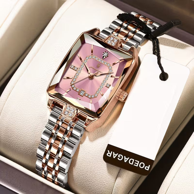Reloj de lujo ejecutivo para dama - Tono acero y rosa
