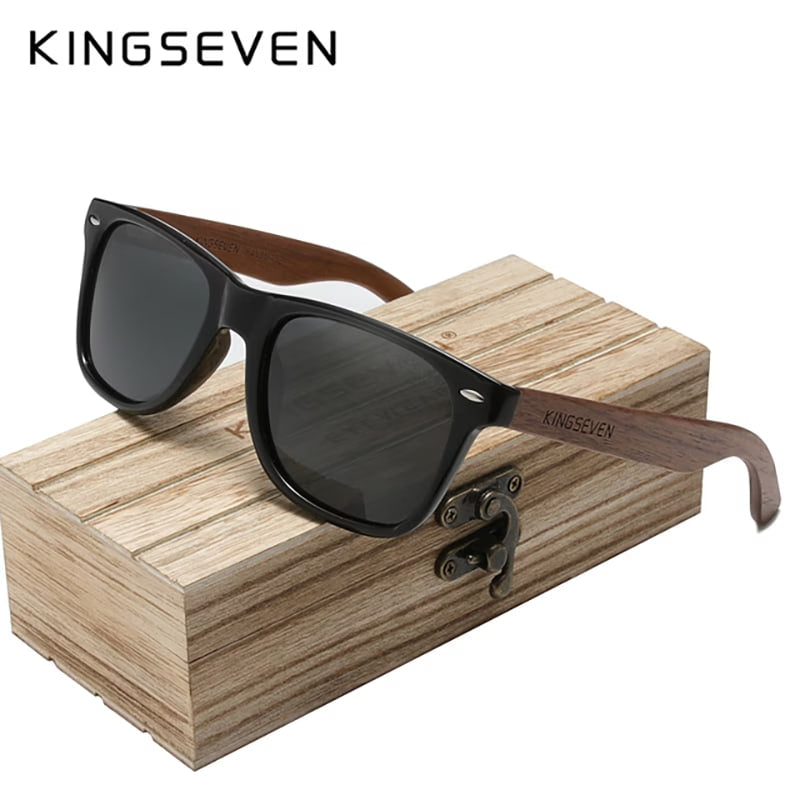 KINGSEVEN® Handcrafted Wooden Polarized Sunglasses W5520 negros