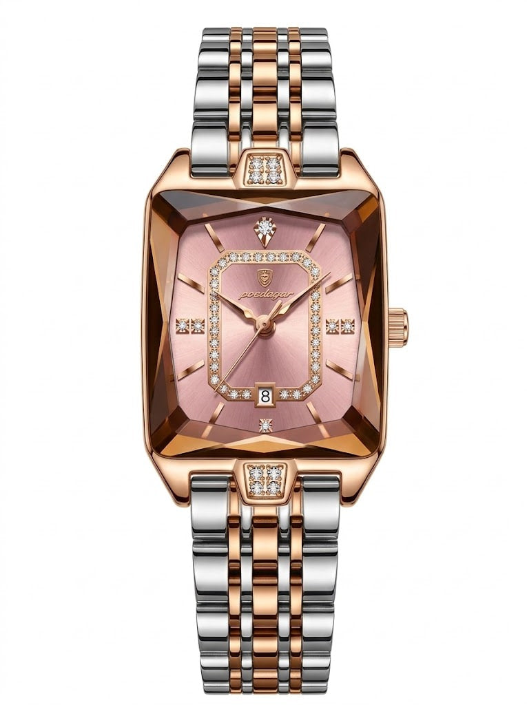 Reloj de lujo ejecutivo para dama - Tono acero y rosa