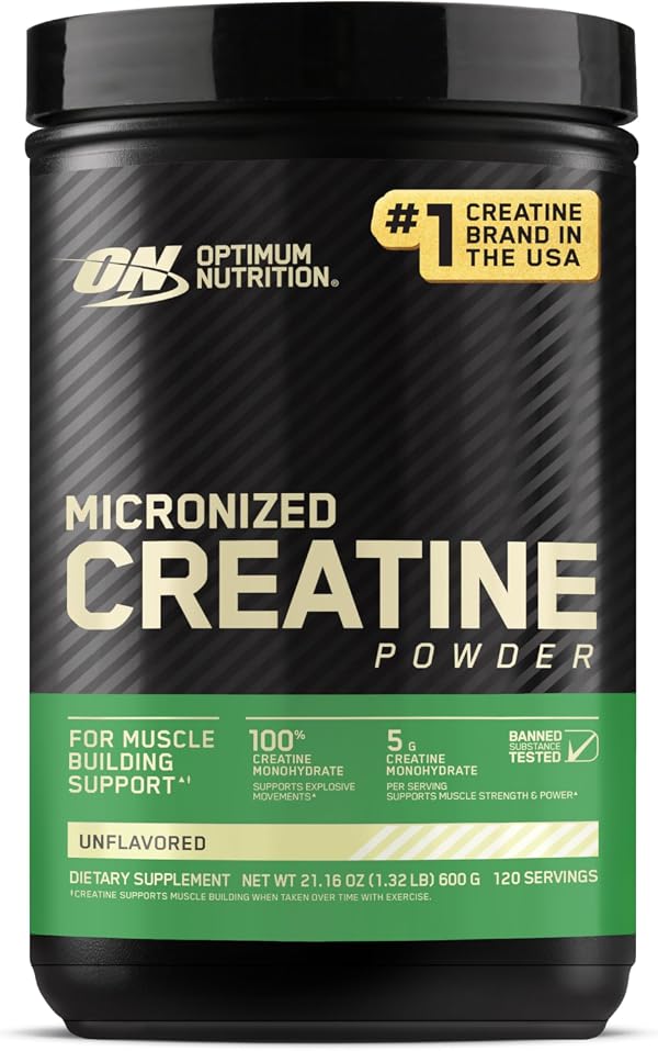 Optimum Nutrition Creatina Micronizada Monohidrato en Polvo, Sin Sabor, 120 Porciones