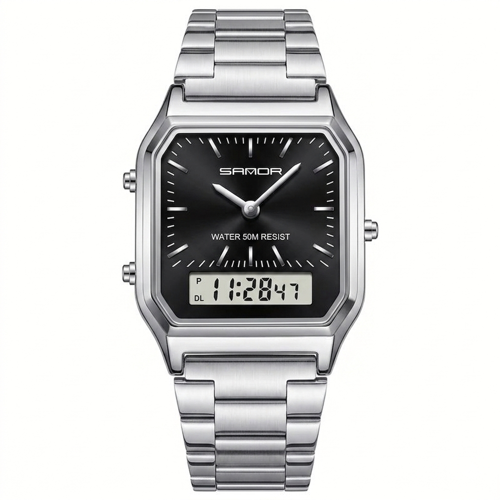 Reloj de lujo - tono acero y negro digital