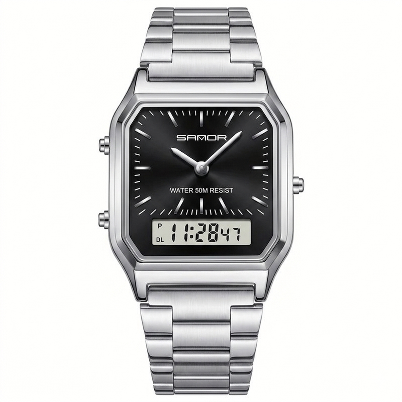 Reloj de lujo - tono acero y negro digital