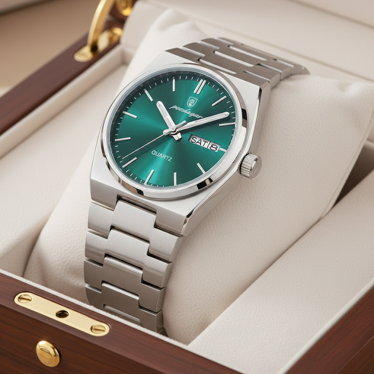 Reloj de lujo ejecutivo - tono esmeralda y acero